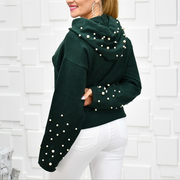 Hoodie Hunter Green Pearl Detail Hoodie - Picture 3 of 4